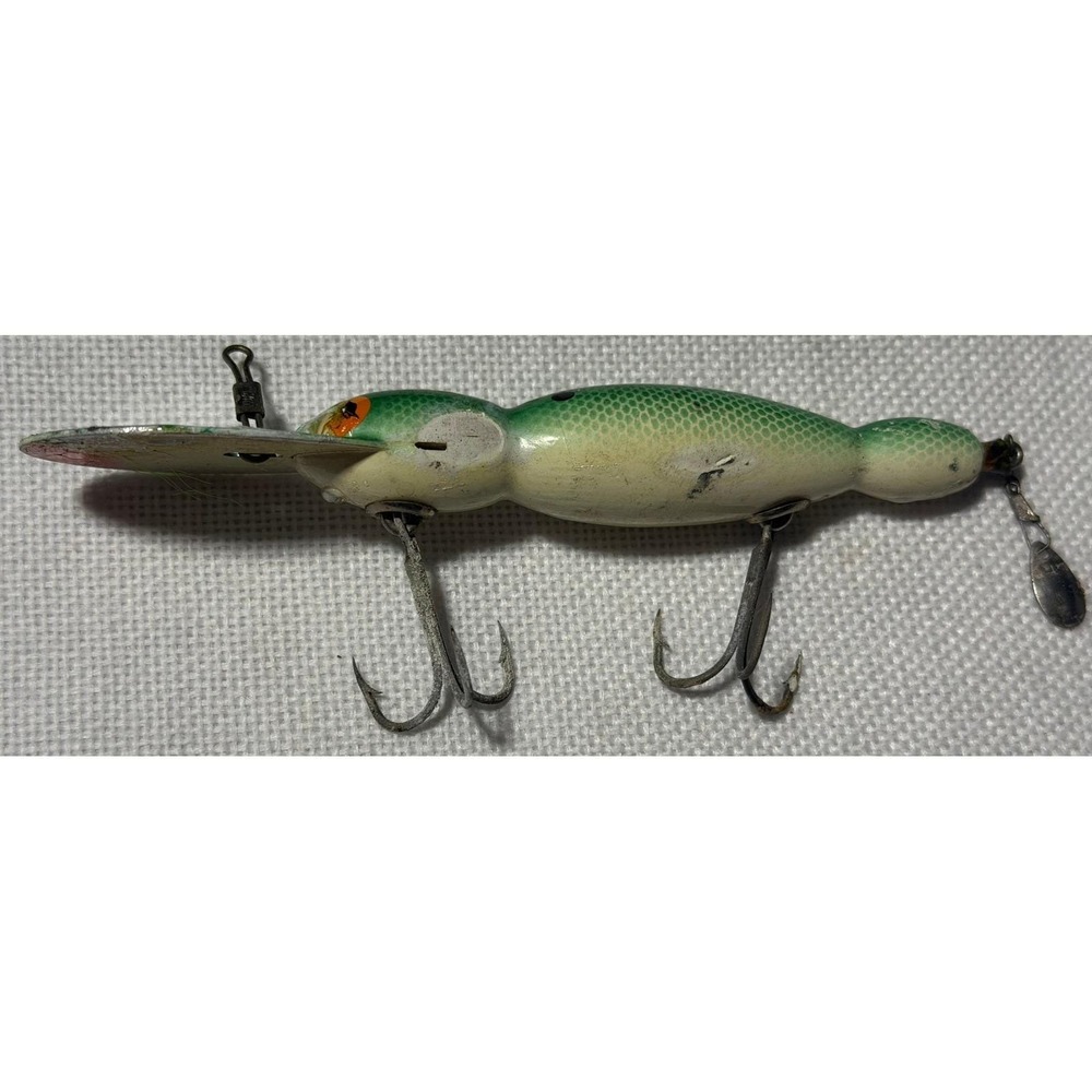 Vintage Green Scale Wooden Crankbait Fishing Lure Deep Diver Metal Lip NB032
